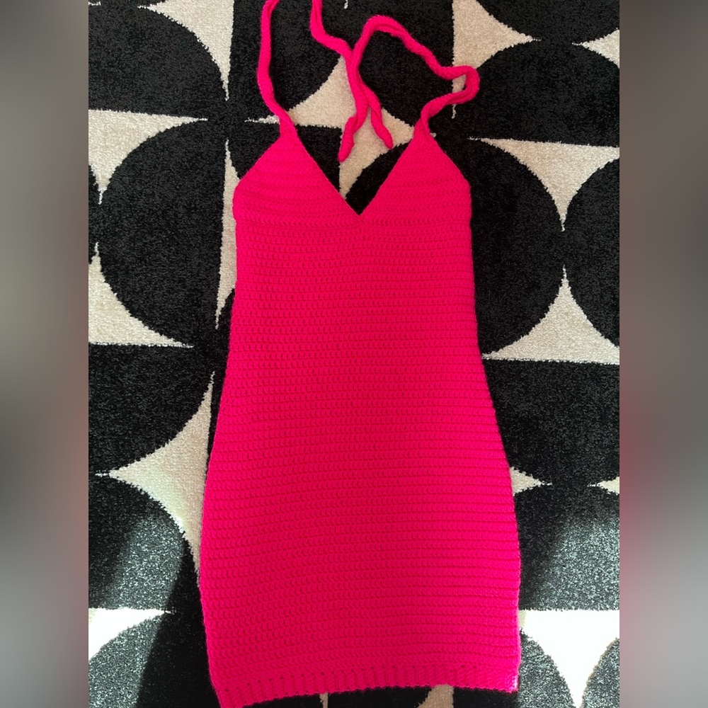 Pink crochet bodycon dress